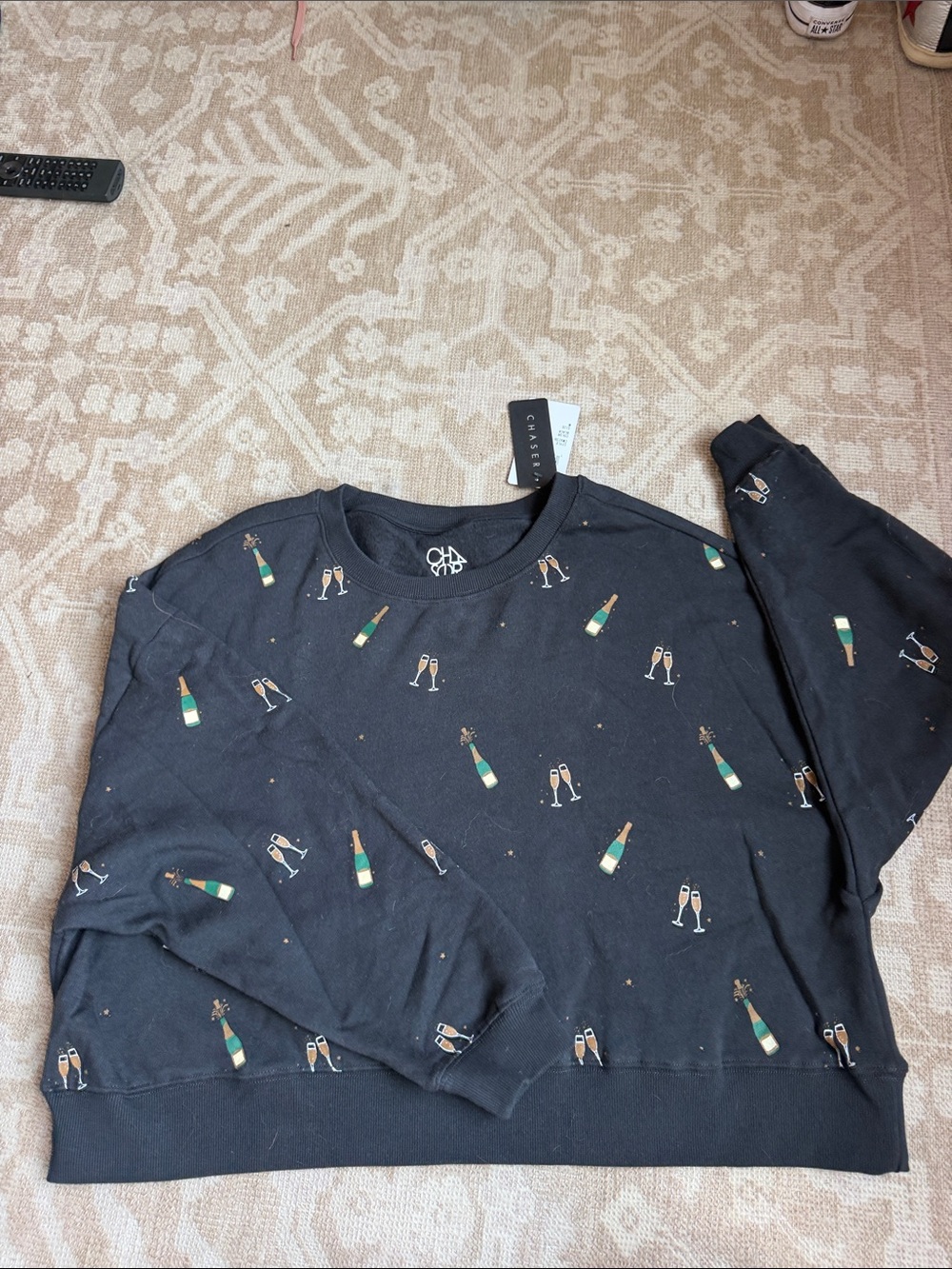 Chaser Black Sweatshirt with Champagne Bottle Print